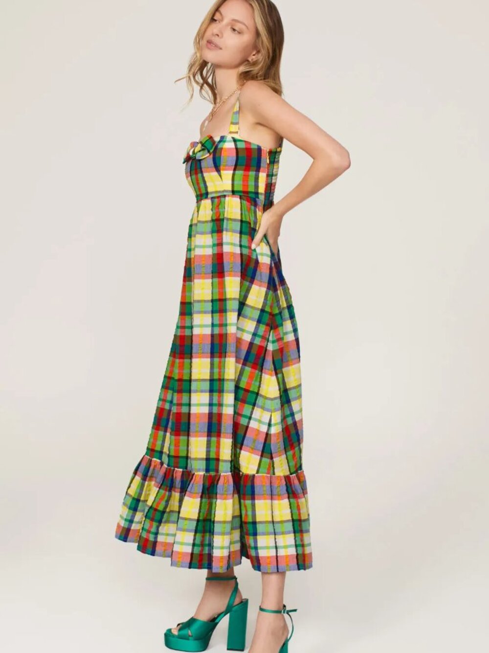 Kate Spade Coastal Plaid Bow Maxi Dress Seersucker Corset top Sundress Midi 6 - Picture 5 of 12